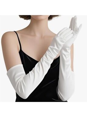 Fine Elegant White Satin Lomg Opera Gloves NWT